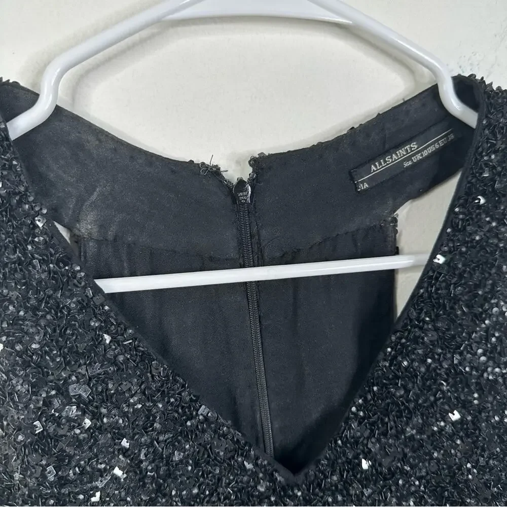 Allsaints Size 6 Black Sequin V-Neck Sleeveless Cazia Dress - Picture 8 of 12